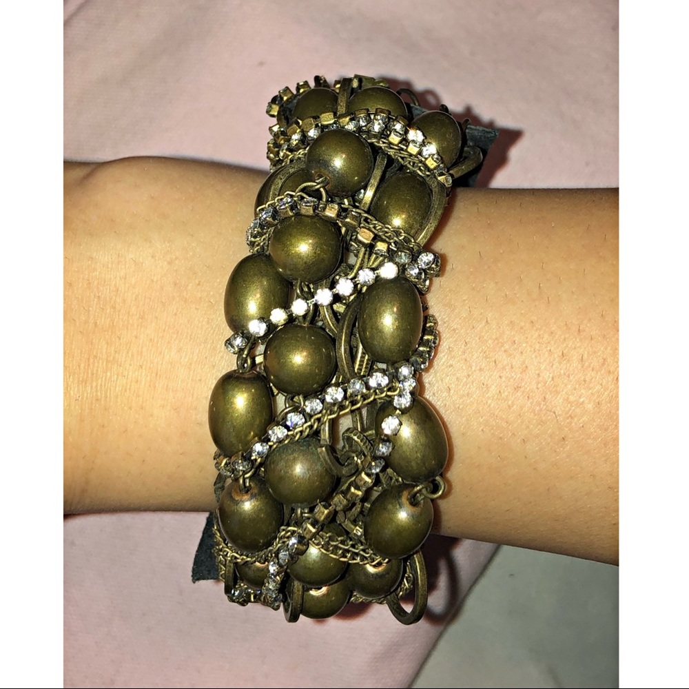 Bronze and diamond detail leather wrap bracelet